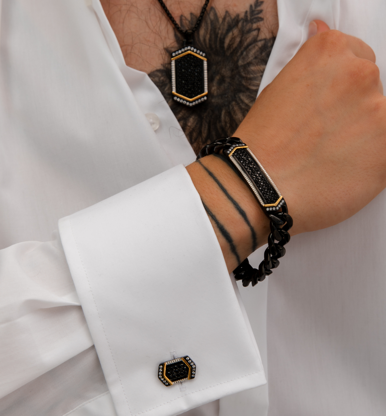 Bransoletka męska czarna z cyrkoniami 64 - By Dziubeka