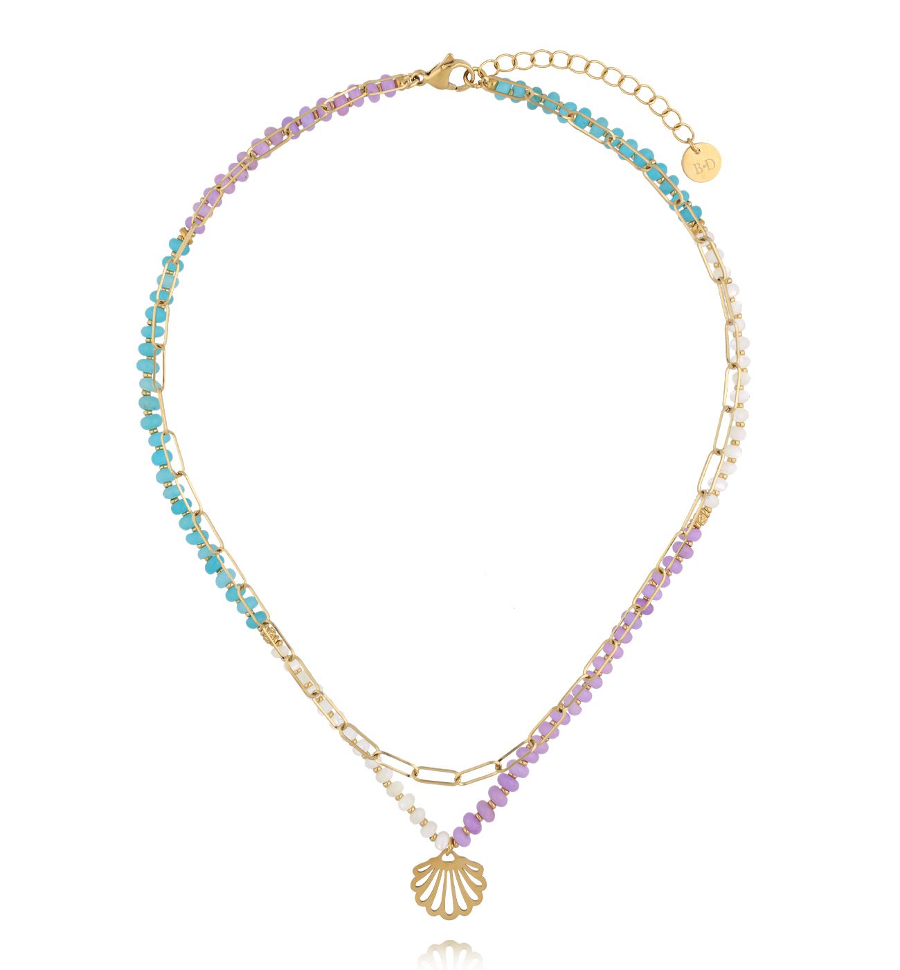 Naszyjnik w odcieniach turkusu i fioletu z muszelką - By Dziubeka
