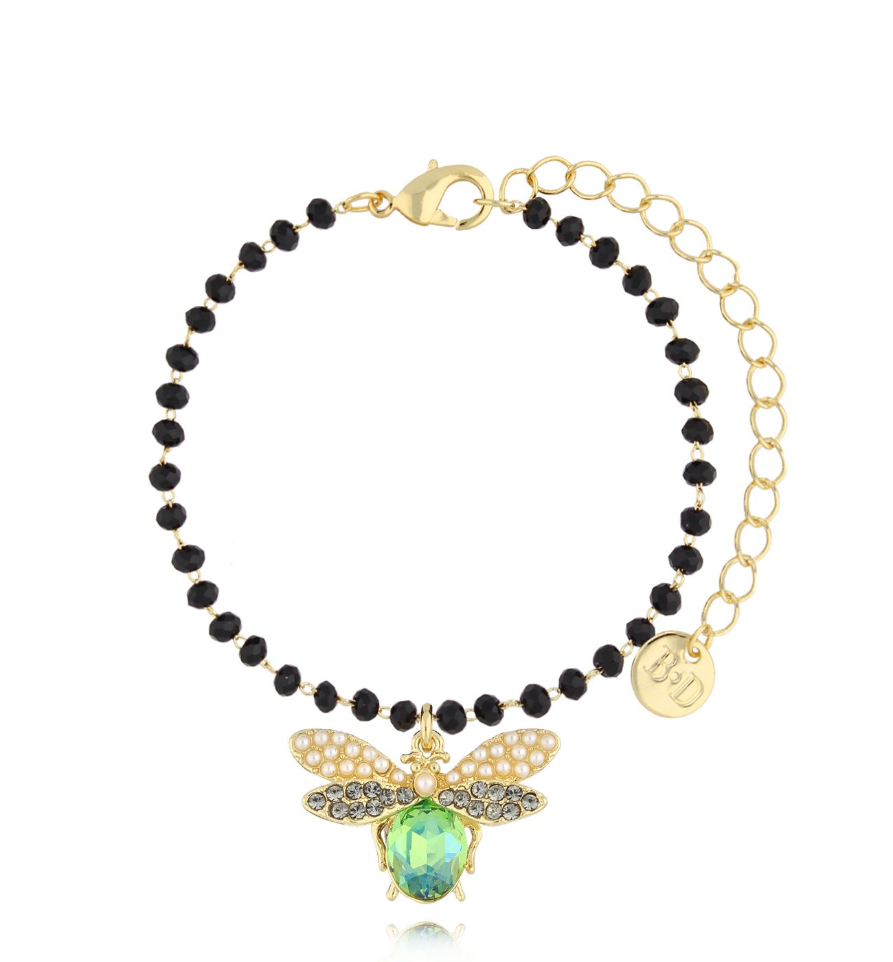Bransoletka z zielonym owadem z kryształkami Revival - By Dziubeka