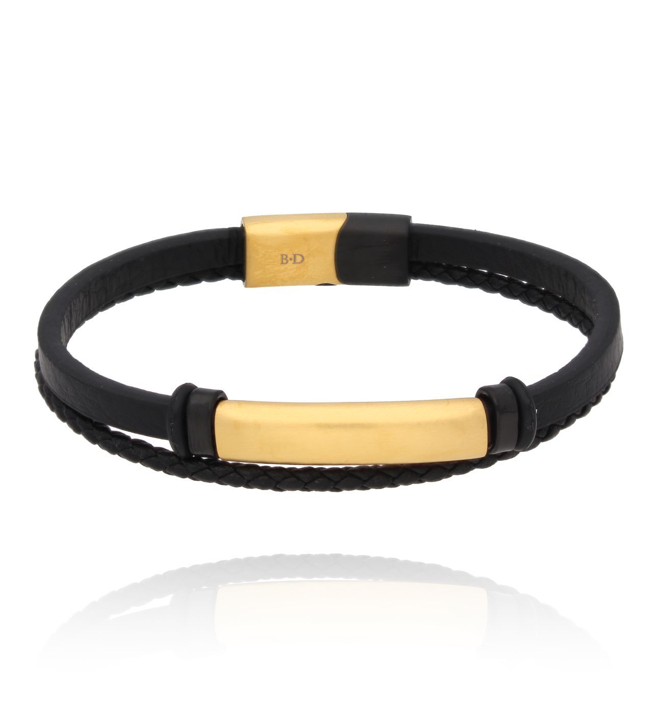 Bransoletka męska skórzana ze złotą blaszką BMITC0879