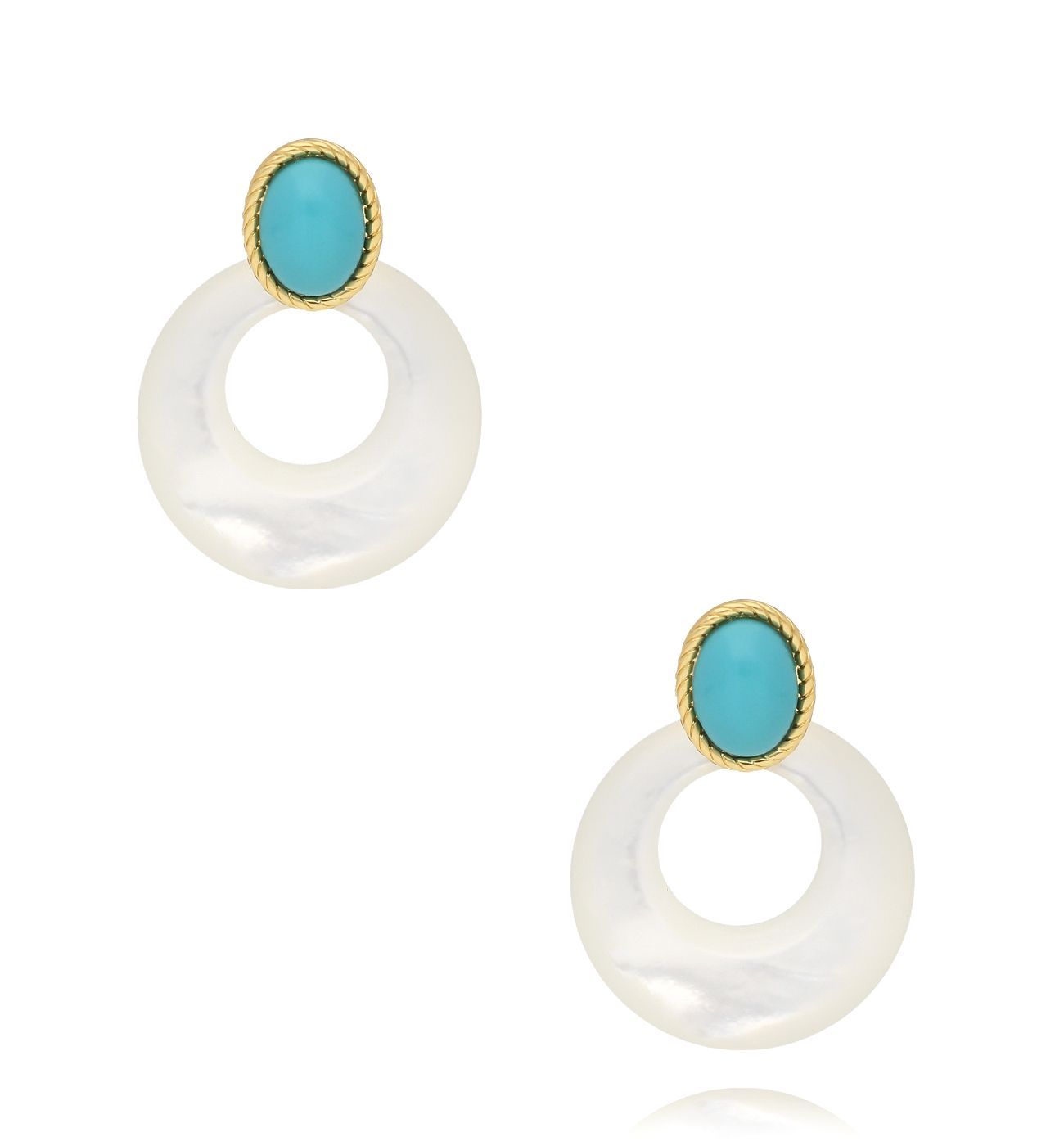 Kolczyki z masą perłową i turkusowym oczkiem - By Dziubeka