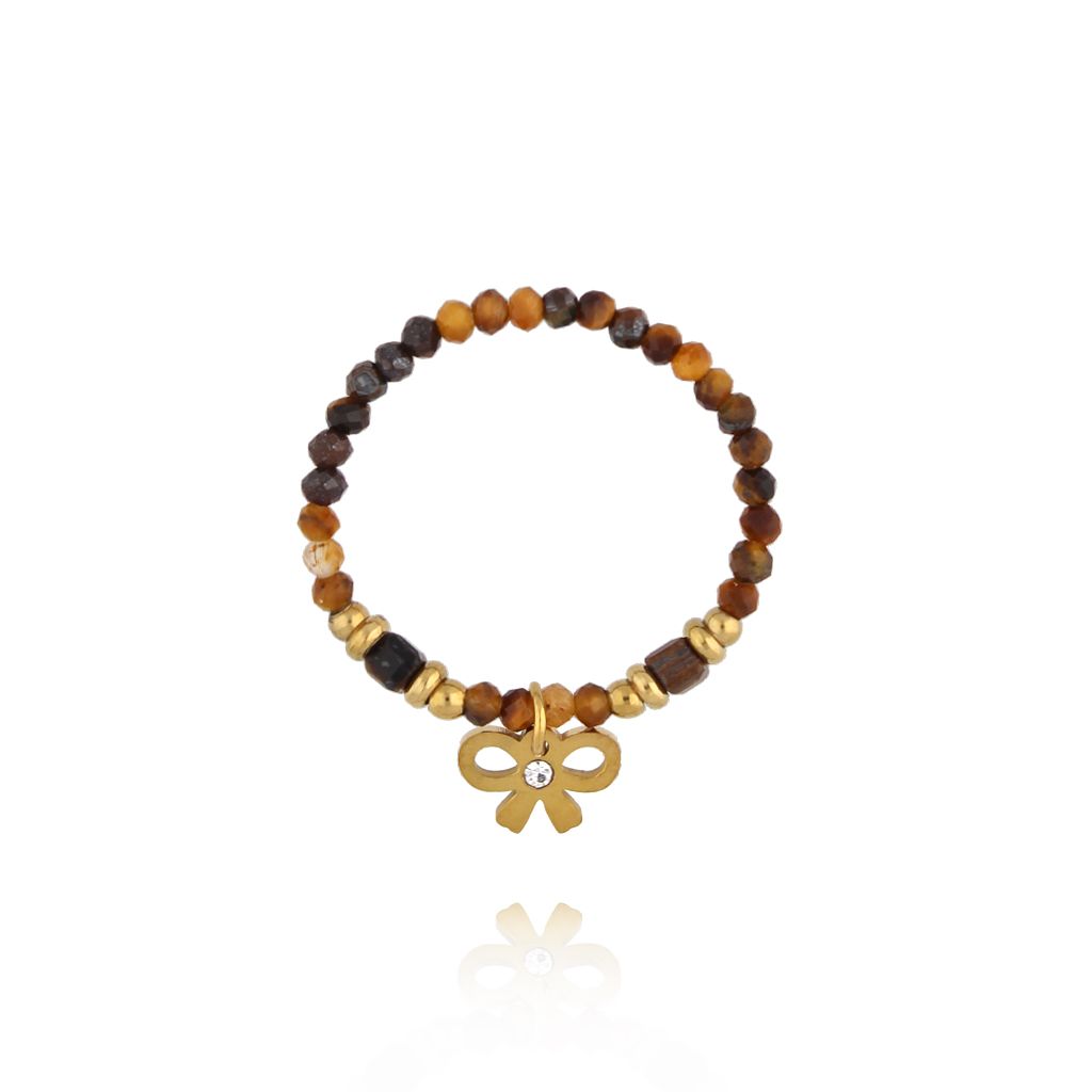 Pierścionek z tygrysim okiem i kokardką PTW0559