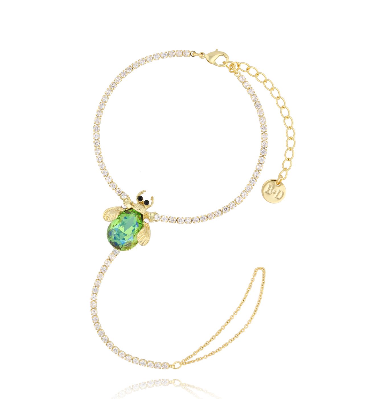 Bransoletka z pierścionkiem z zielonym żukiem Midnight - By Dziubeka