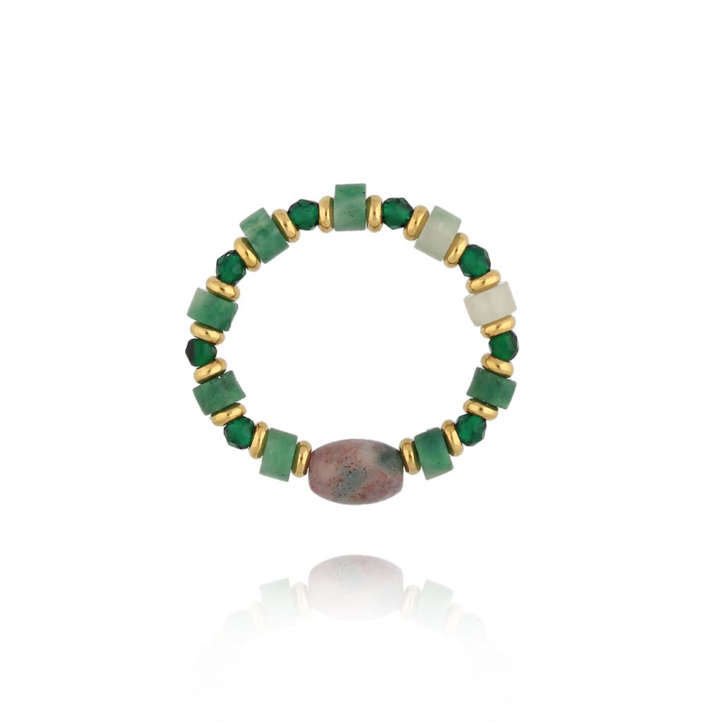 Pierścionek elastyczny zielony z jadeitami PSC0757 - By Dziubeka