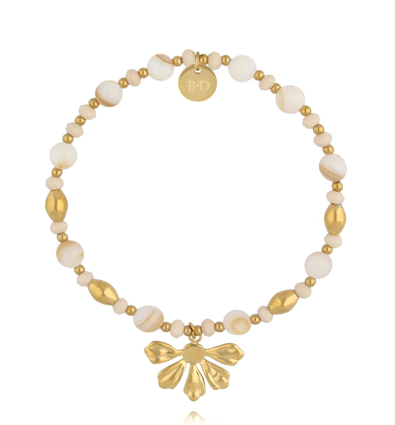 Bransoletka beżowa z zawieszka kwiatkiem BMMH4015