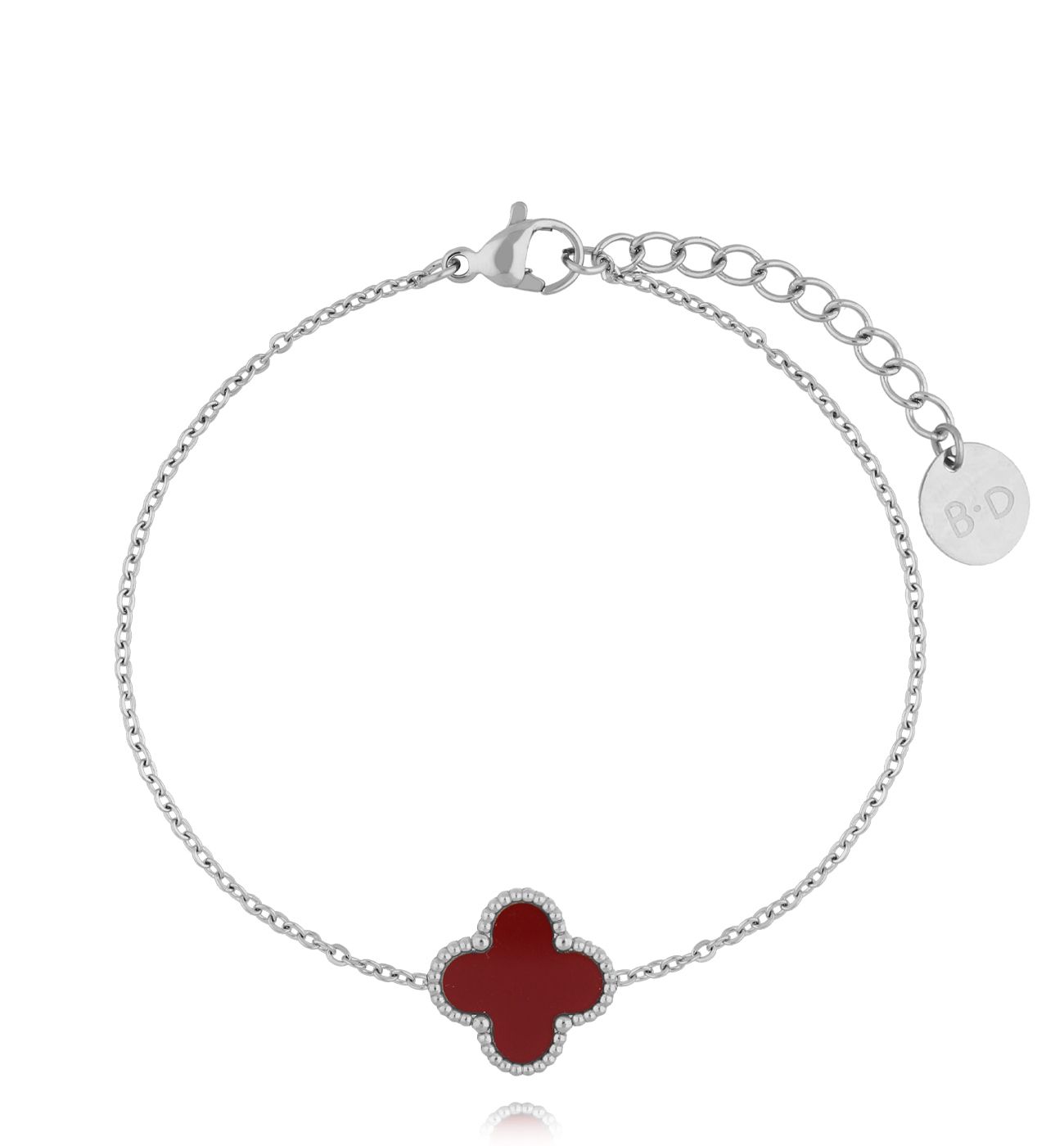 Bransoletka z bordową koniczynką srebrna Clovers BSY0160