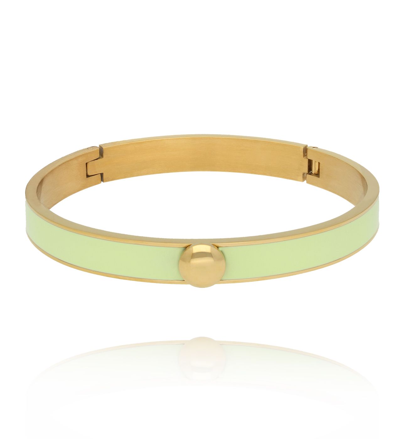 Bransoletka obręcz z pistacjową emalią - By Dziubeka