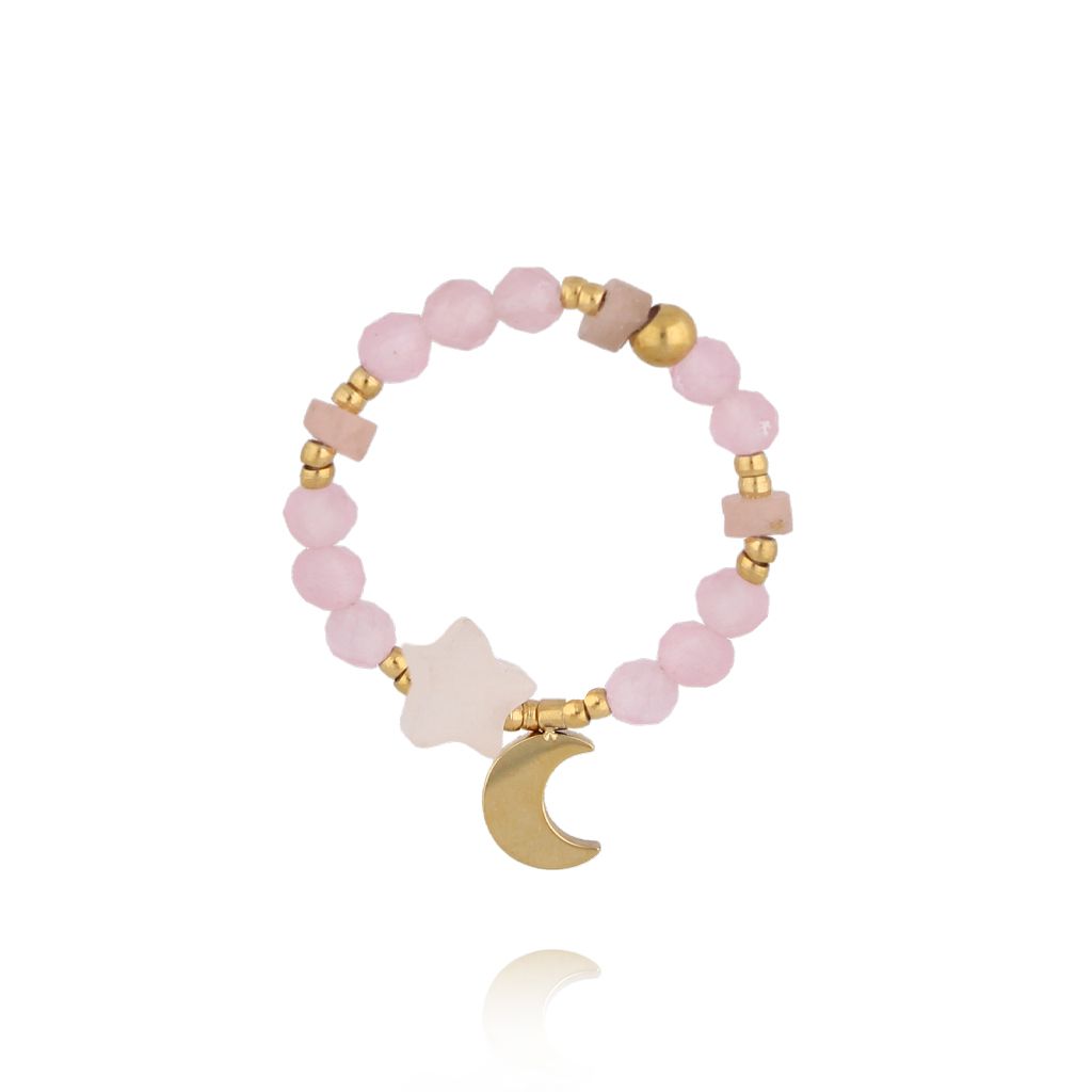 Pierścionek różowy z księżycem i gwiazdką PSC0775