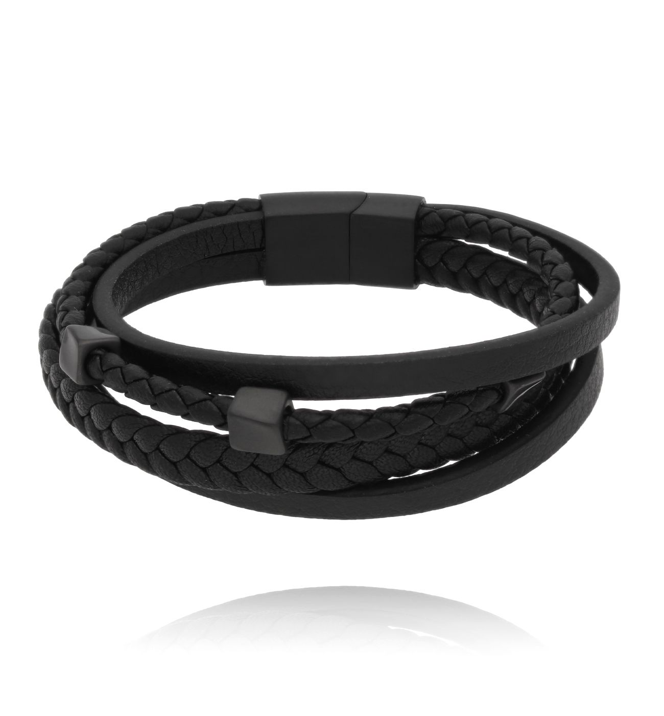 Bransoletka męska skórzana czarna BMITC0843