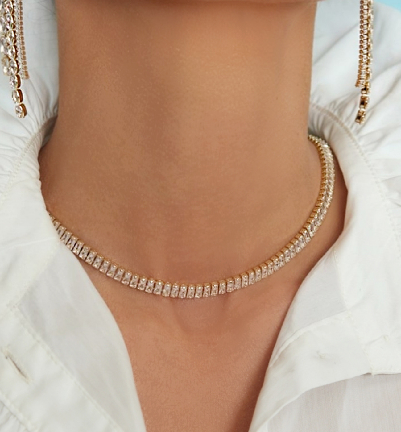 Naszyjnik tenisowy złoty z transparentnymi kryształkami Mariah 38 cm - By Dziubeka