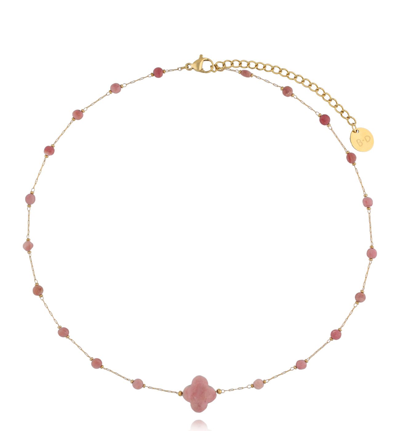 Naszyjnik z koniczynką i rodonitami - By Dziubeka