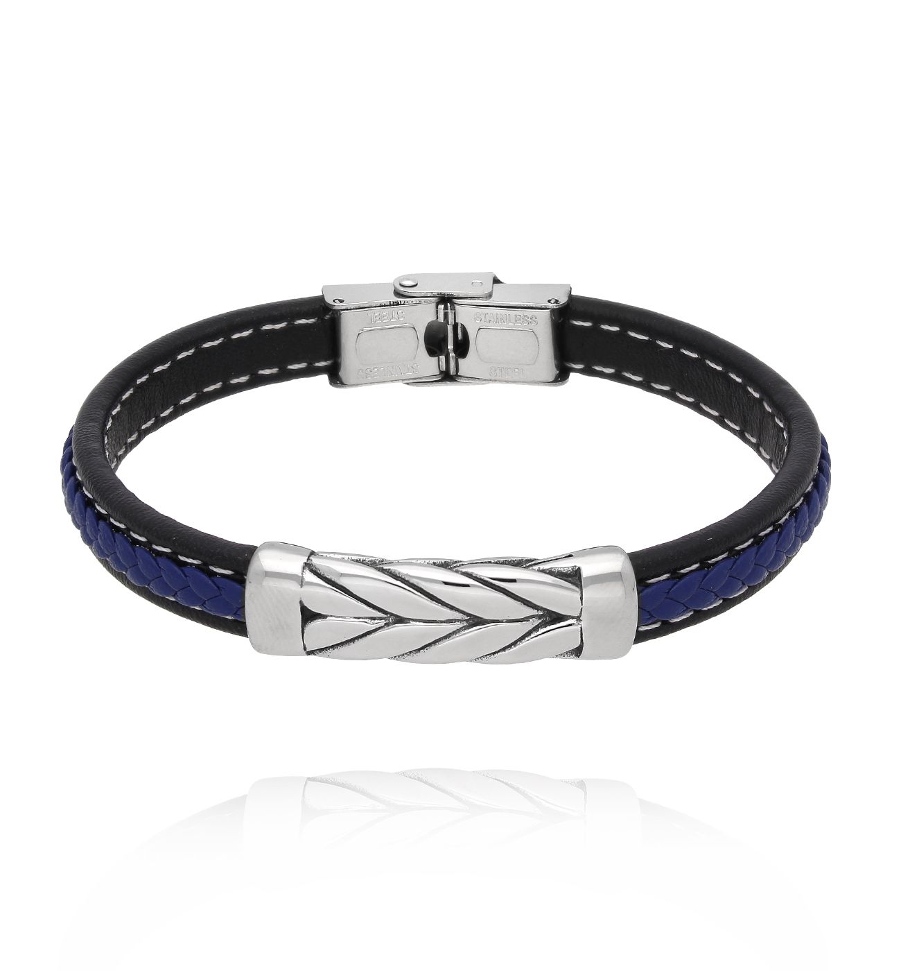 Bransoletka męska skórzana granatowa z blaszką BMITC0887