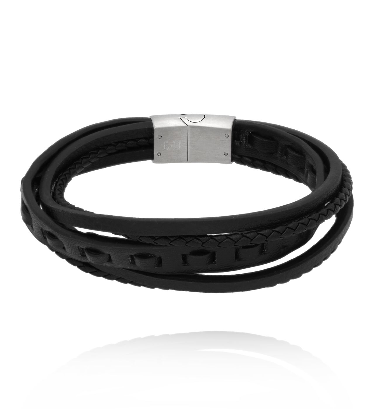 Bransoletka męska czarna skórzana 85 - By Dziubeka