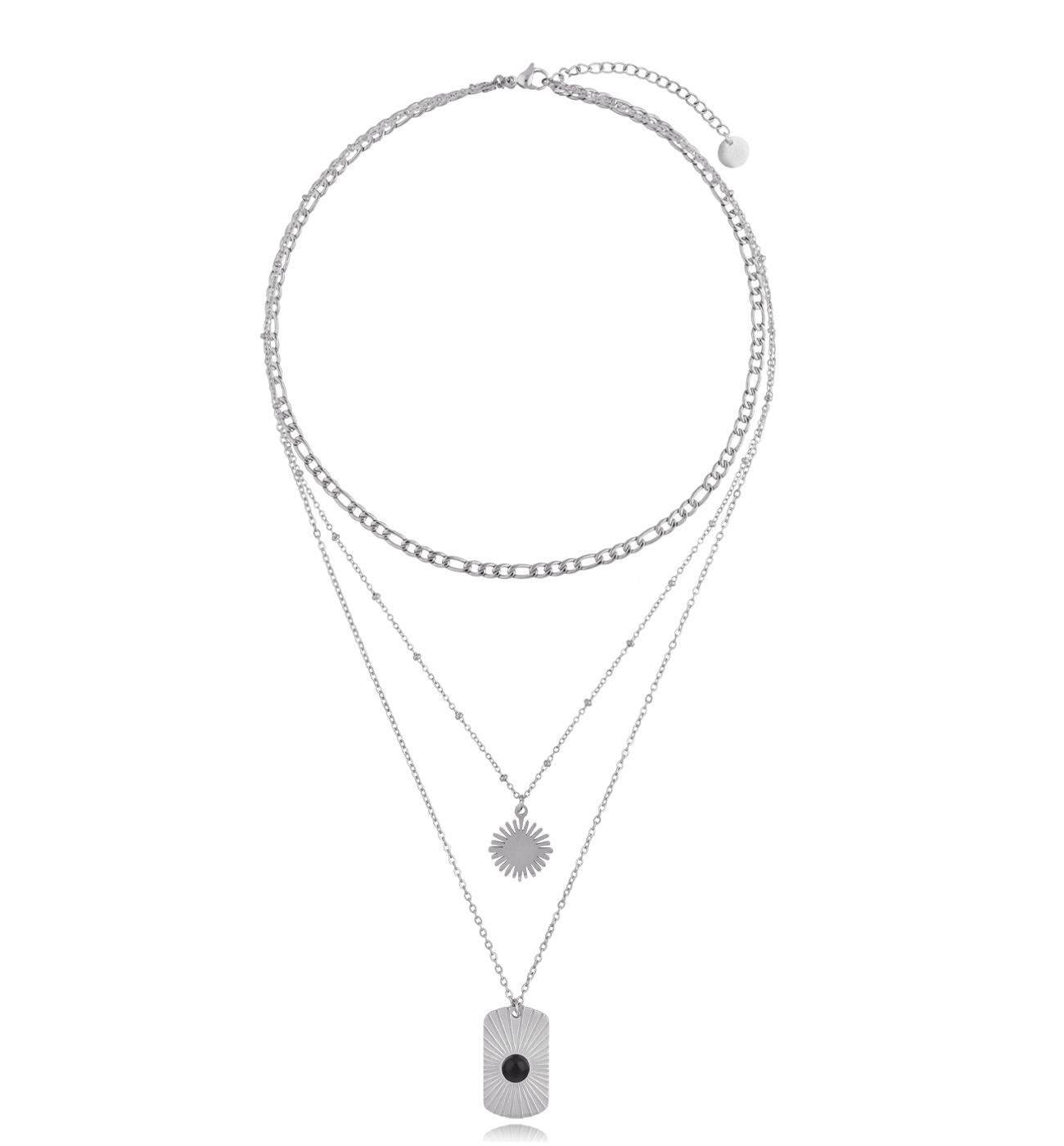Naszyjnik kaskadowy potrójny ze słońcem srebrny Tess NSA0874