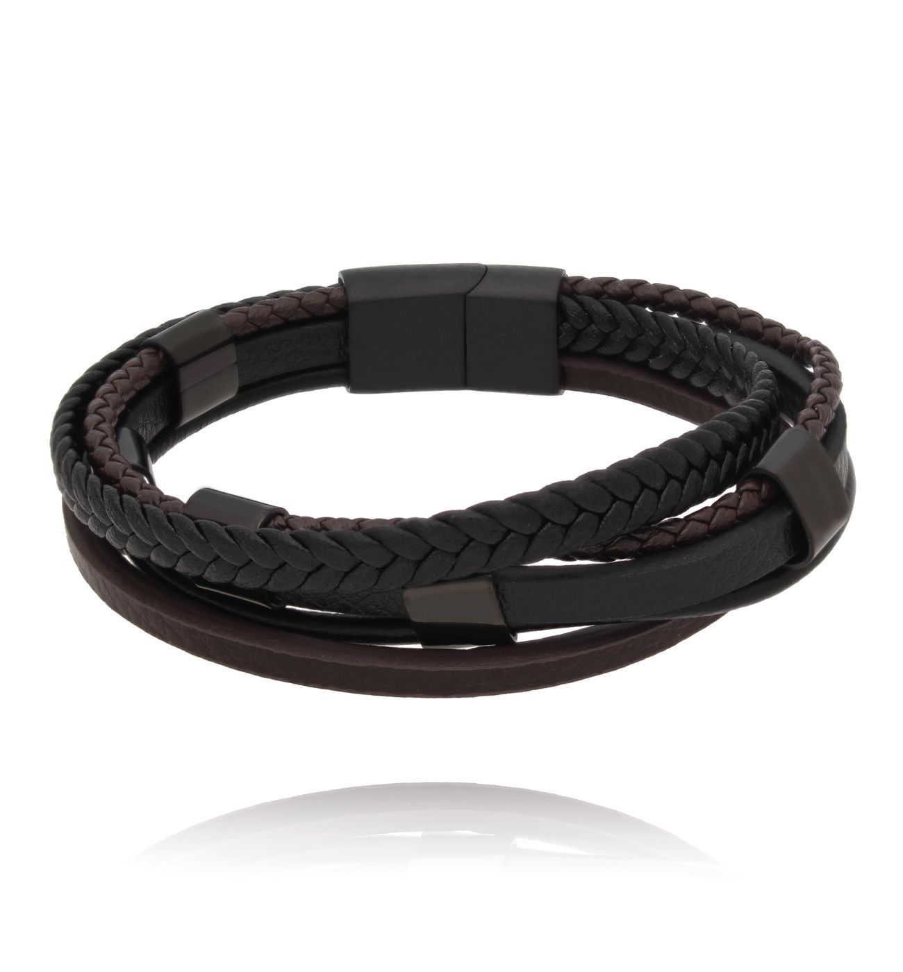 Bransoletka męska skórzana brązowa 46 - By Dziubeka