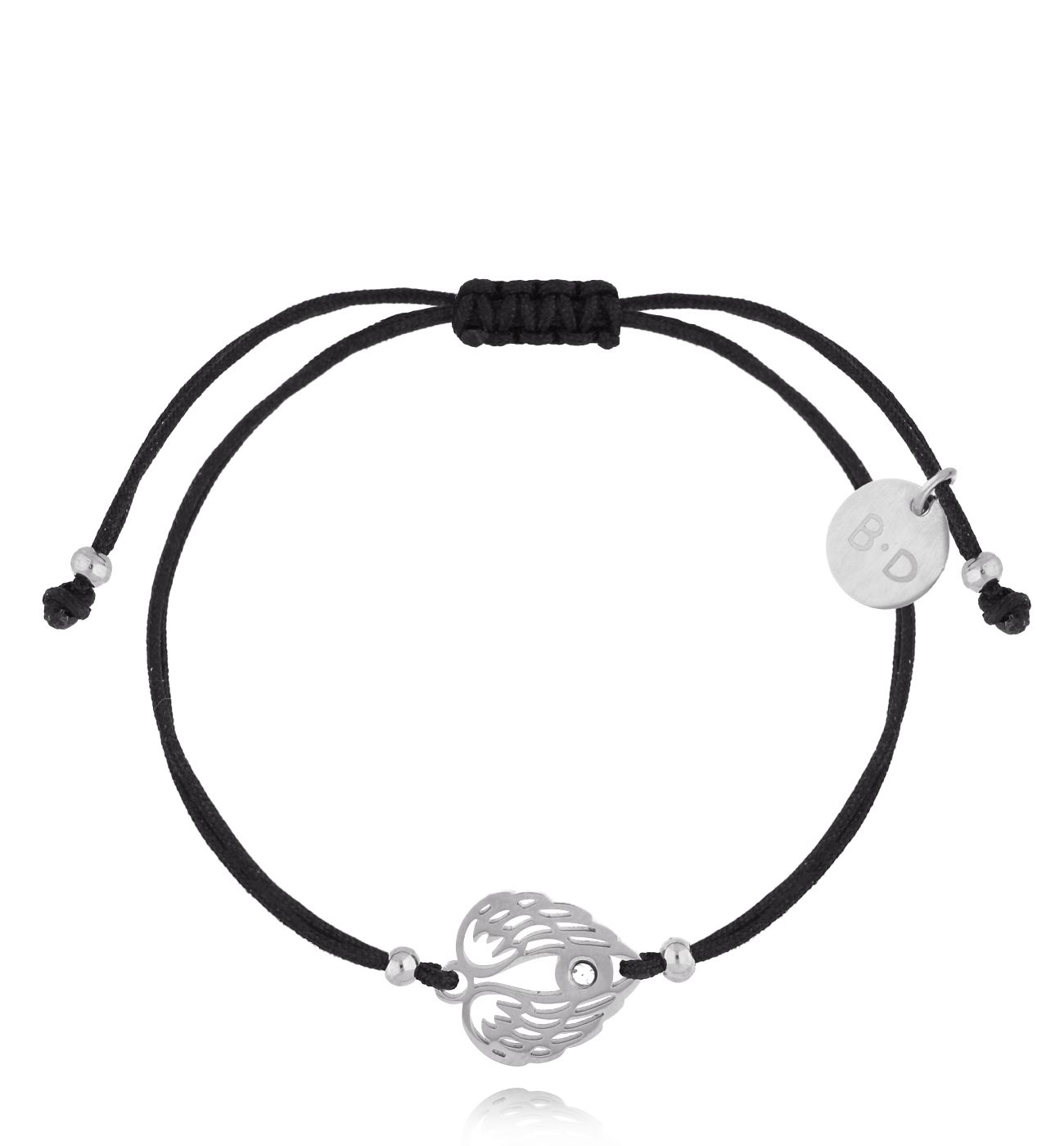 Bransoletka srebrna z czarnym sznurkiem i skrzydełkami Ailes BGL0822