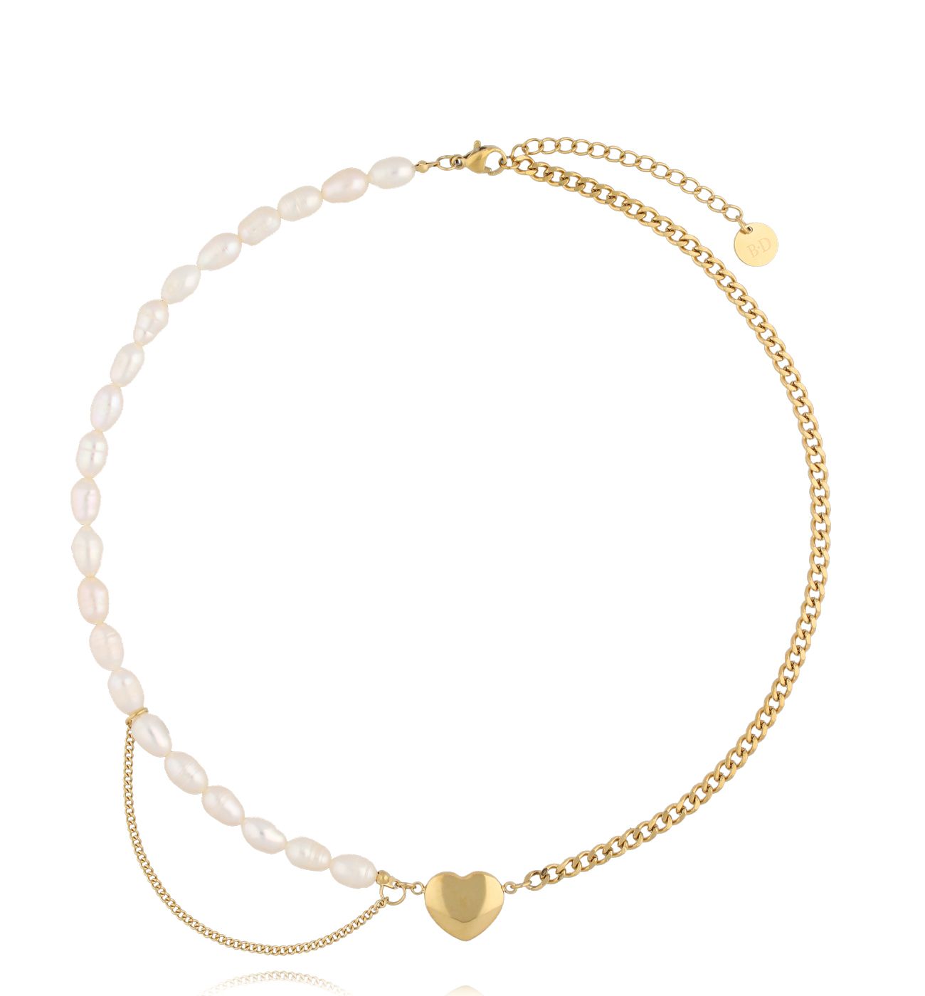 Naszyjnik złoty z perłami i sercem Kaira NPE0180