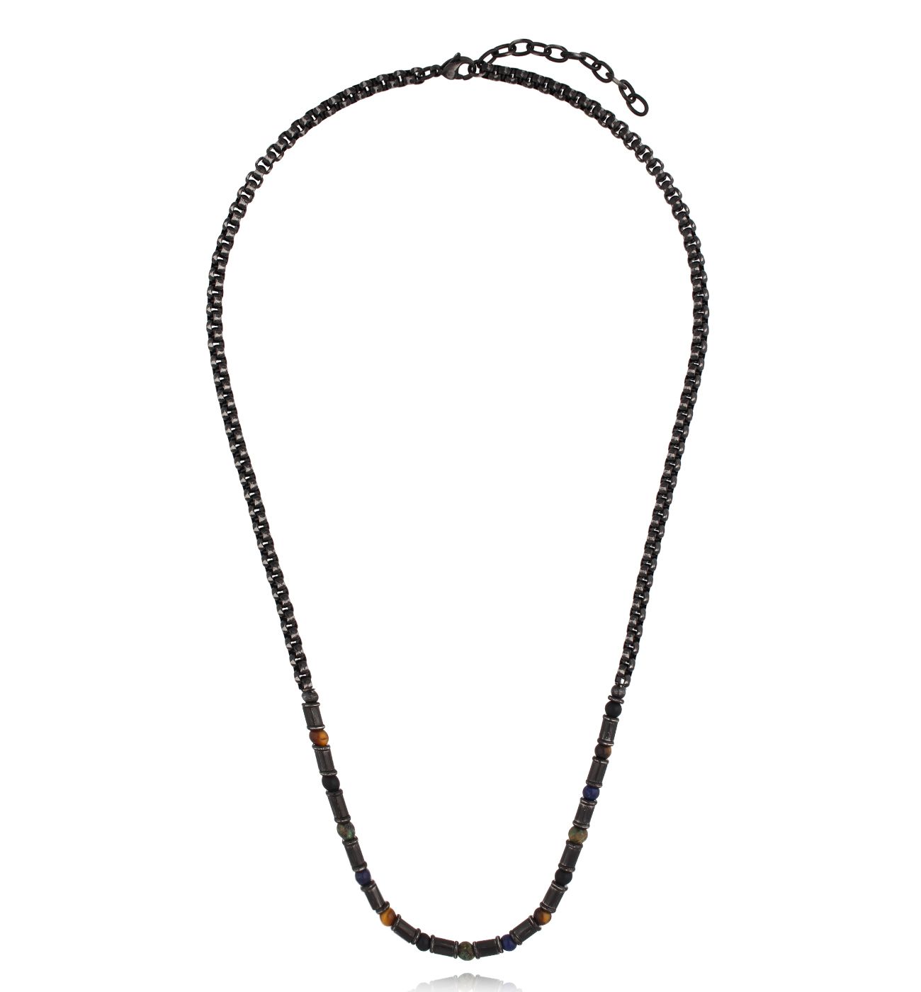 Naszyjnik męski z łańcuchem i turkusami - By Dziubeka