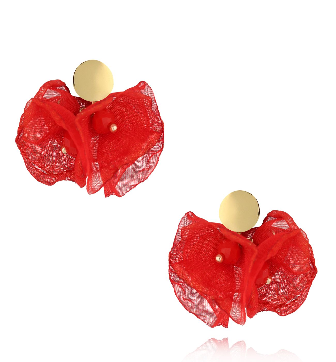 Kolczyki z szyfonu małe czerwone Nue - By Dziubeka