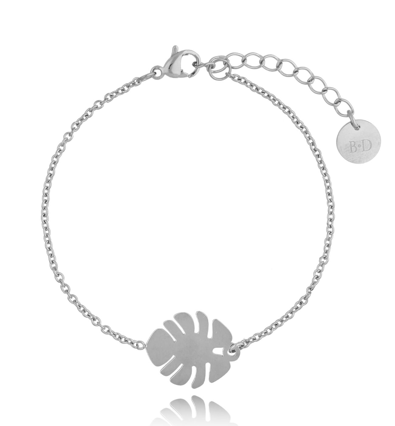 Bransoletka srebrna ze stali szlachetnej z liściem monstery BSA0131