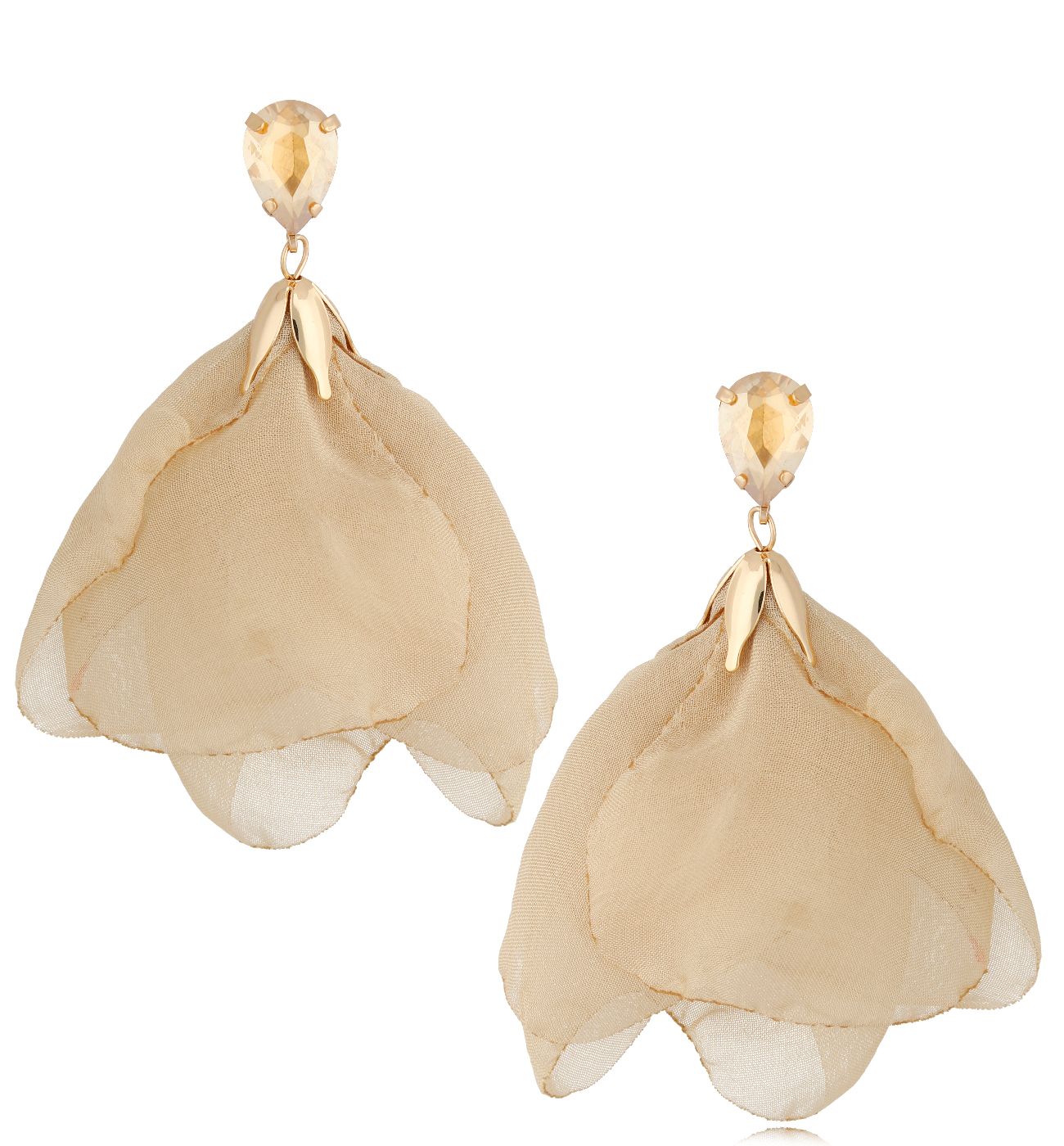 Kolczyki z szyfonu z kryształkiem beżowe Yvaine KBL1374