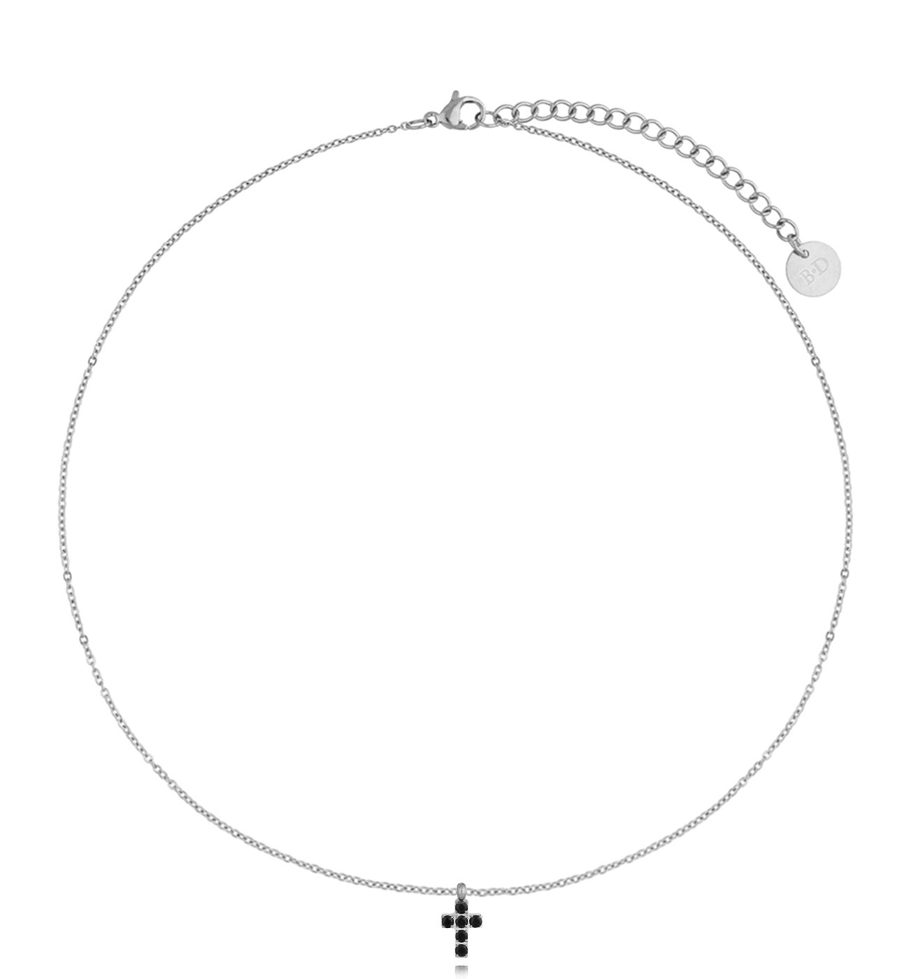 Naszyjnik srebrny z czarnym krzyżykiem z cyrkoniami Cristal Cross - By Dziubeka