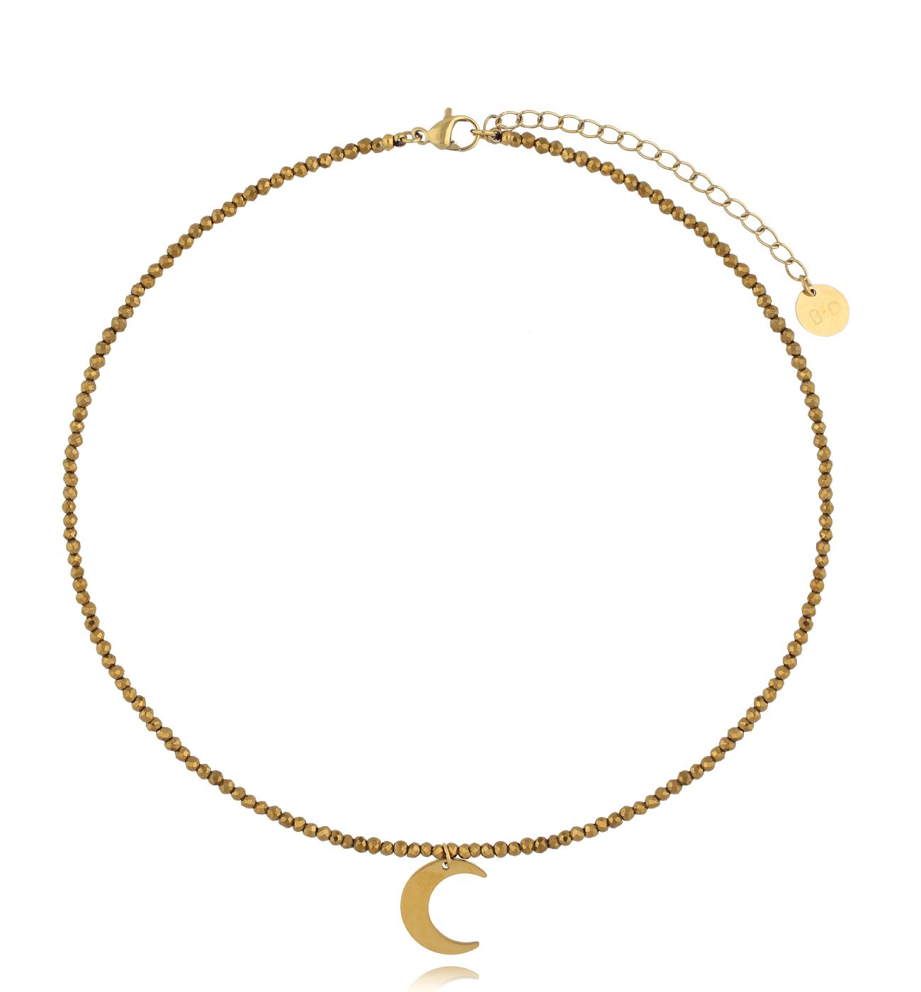 Naszyjnik z hematytami i złotym księżycem - By Dziubeka