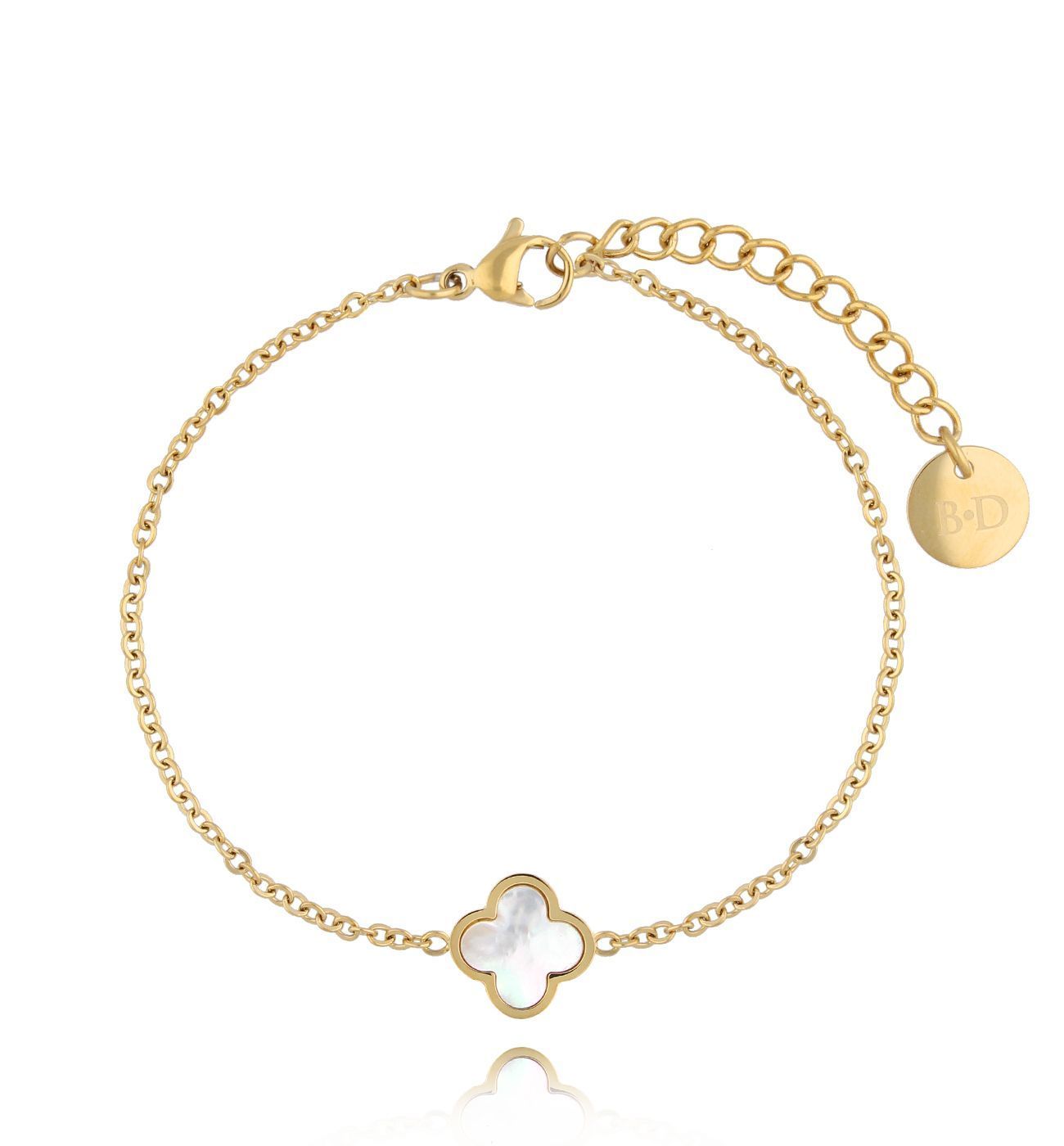 Bransoletka złota z koniczynką z masą perłową Heureux - By Dziubeka