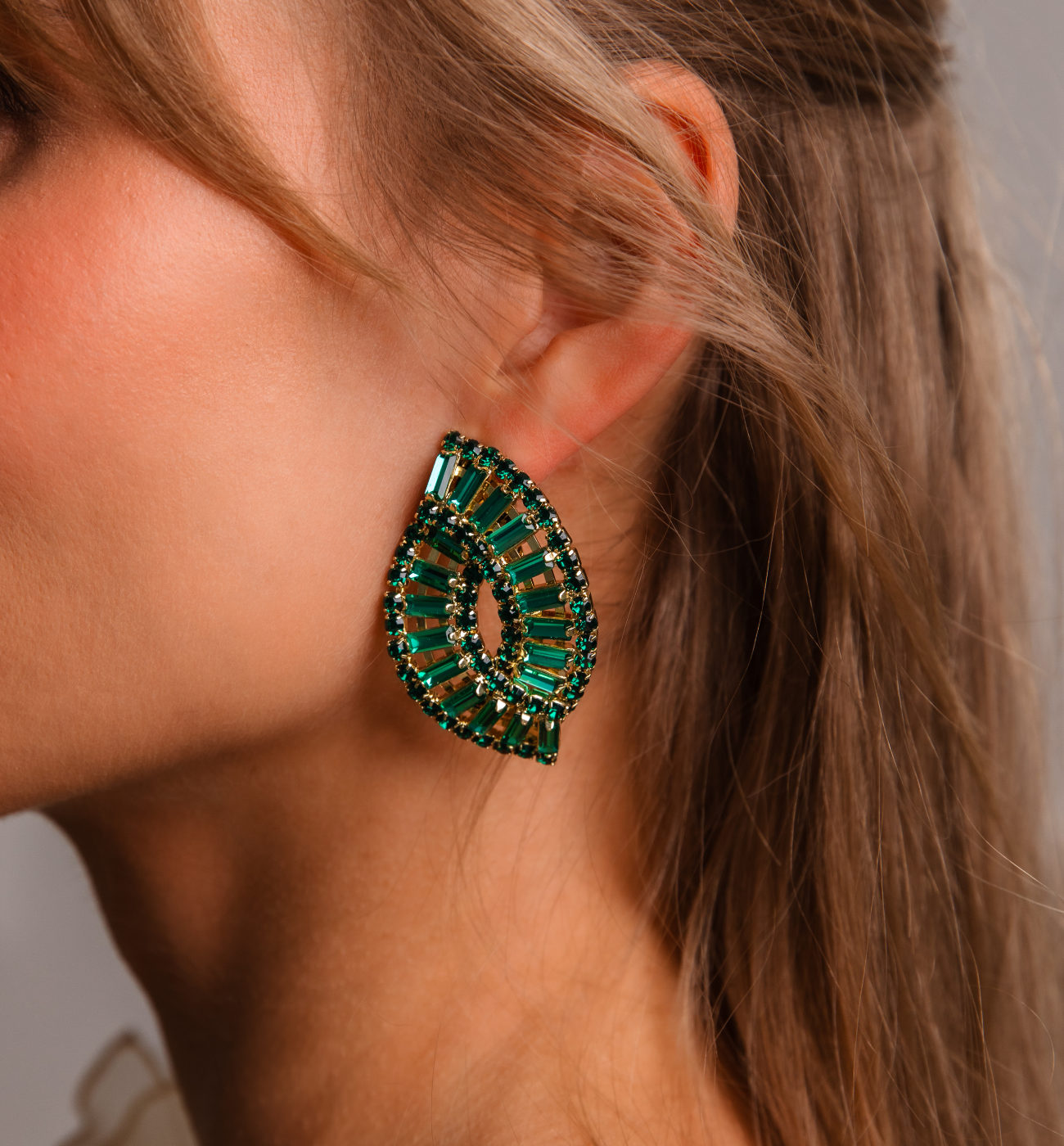 Klipsy z kryształami duże zielone KSS1973