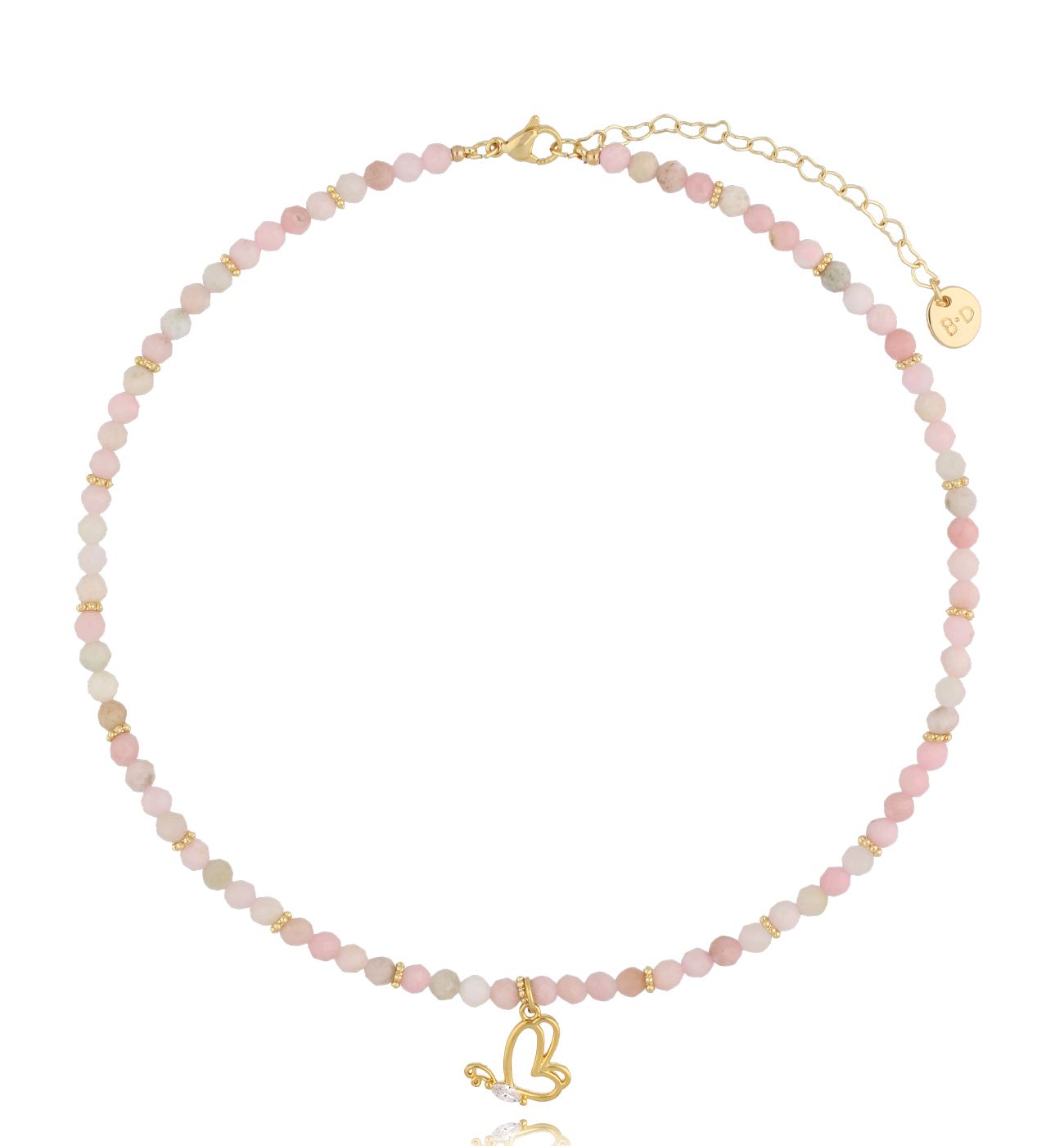 Naszyjnik z różowymi opalami i motylkiem Richmond - By Dziubeka