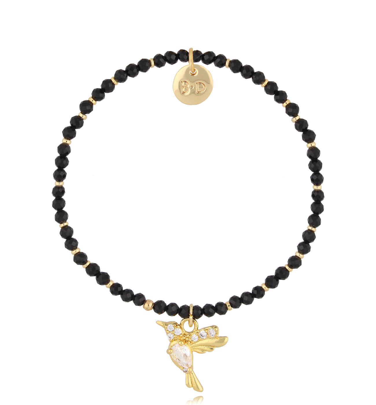 Bransoletka z turmalinami i złotym ptaszkiem - By Dziubeka