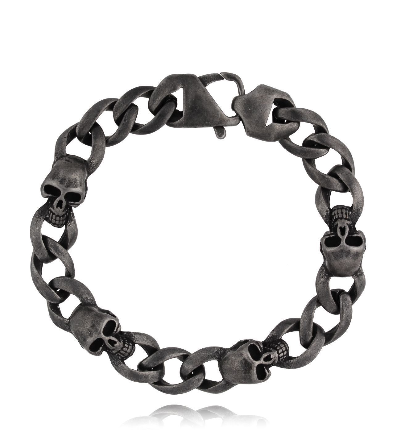 Bransoletka męska stalowy łańcuch z czaszkami Leif BMITC0666