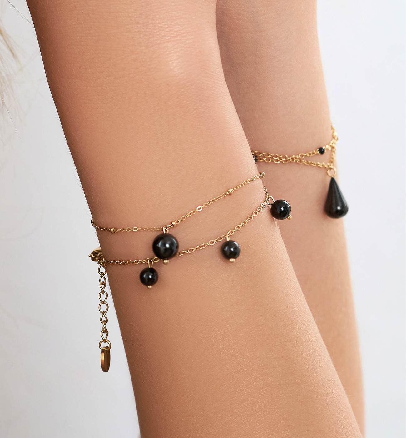 Bransoletka złota z czarnymi agatami Arua - By Dziubeka