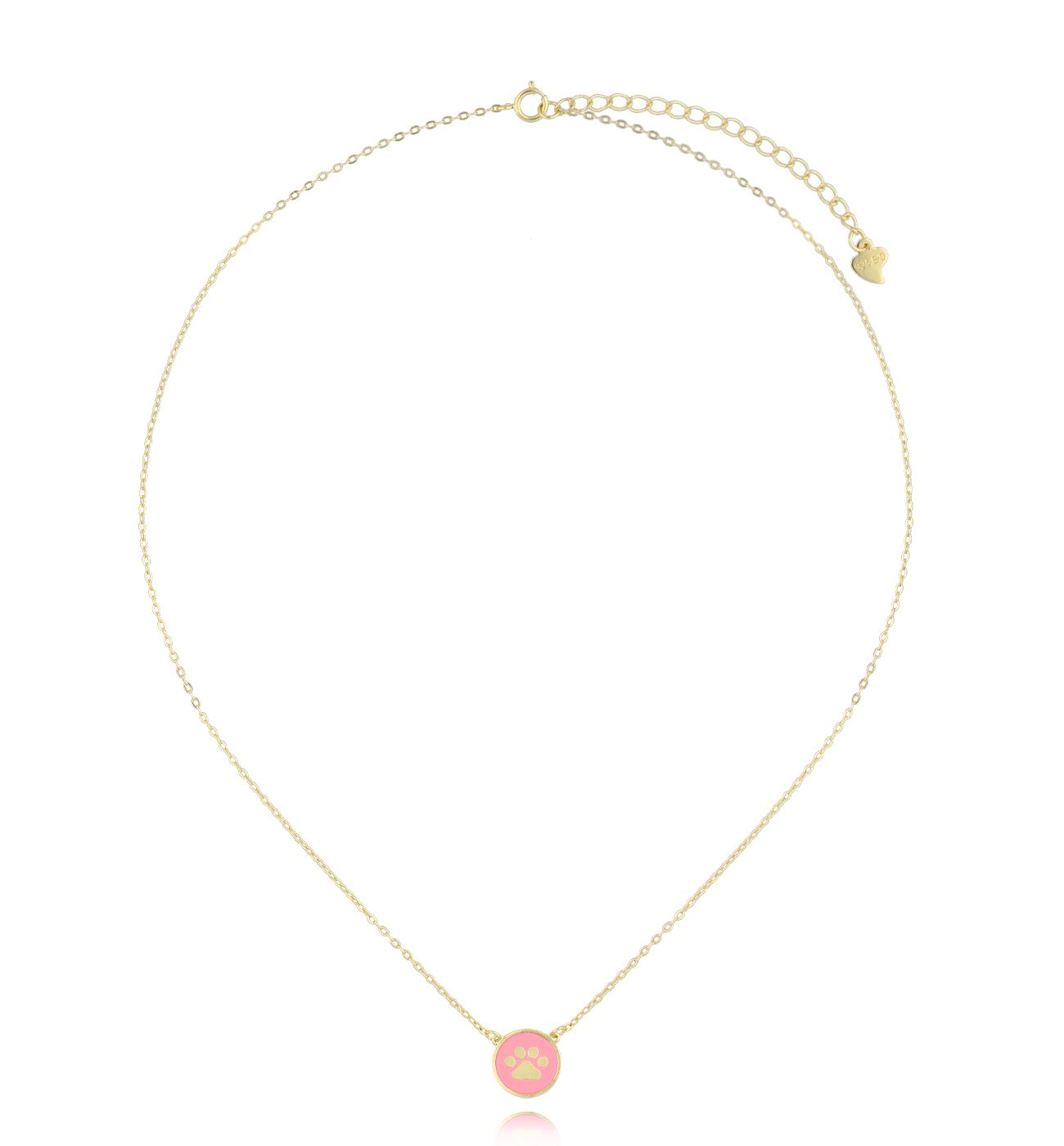 Naszyjnik złoty z łapką i różową emalią NCA0008