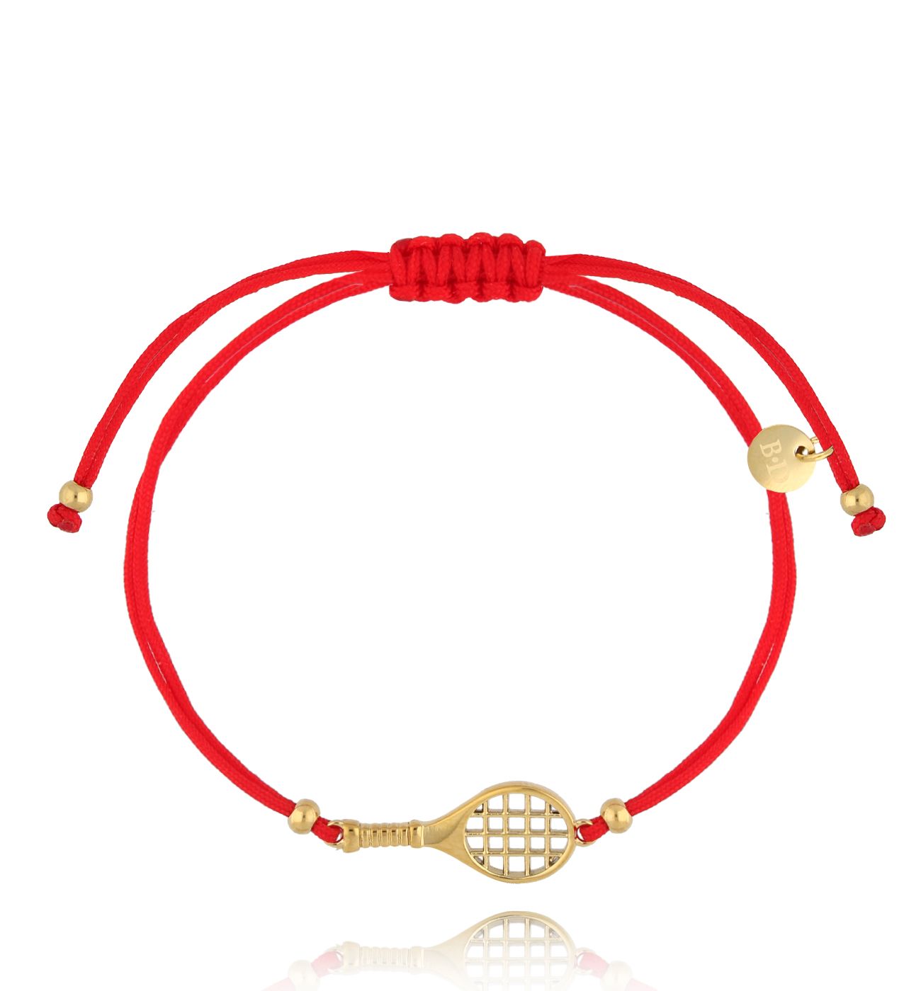 Bransoletka czerwona ze złotą rakietą tenisową Tennis BGL0988 - By Dziubeka