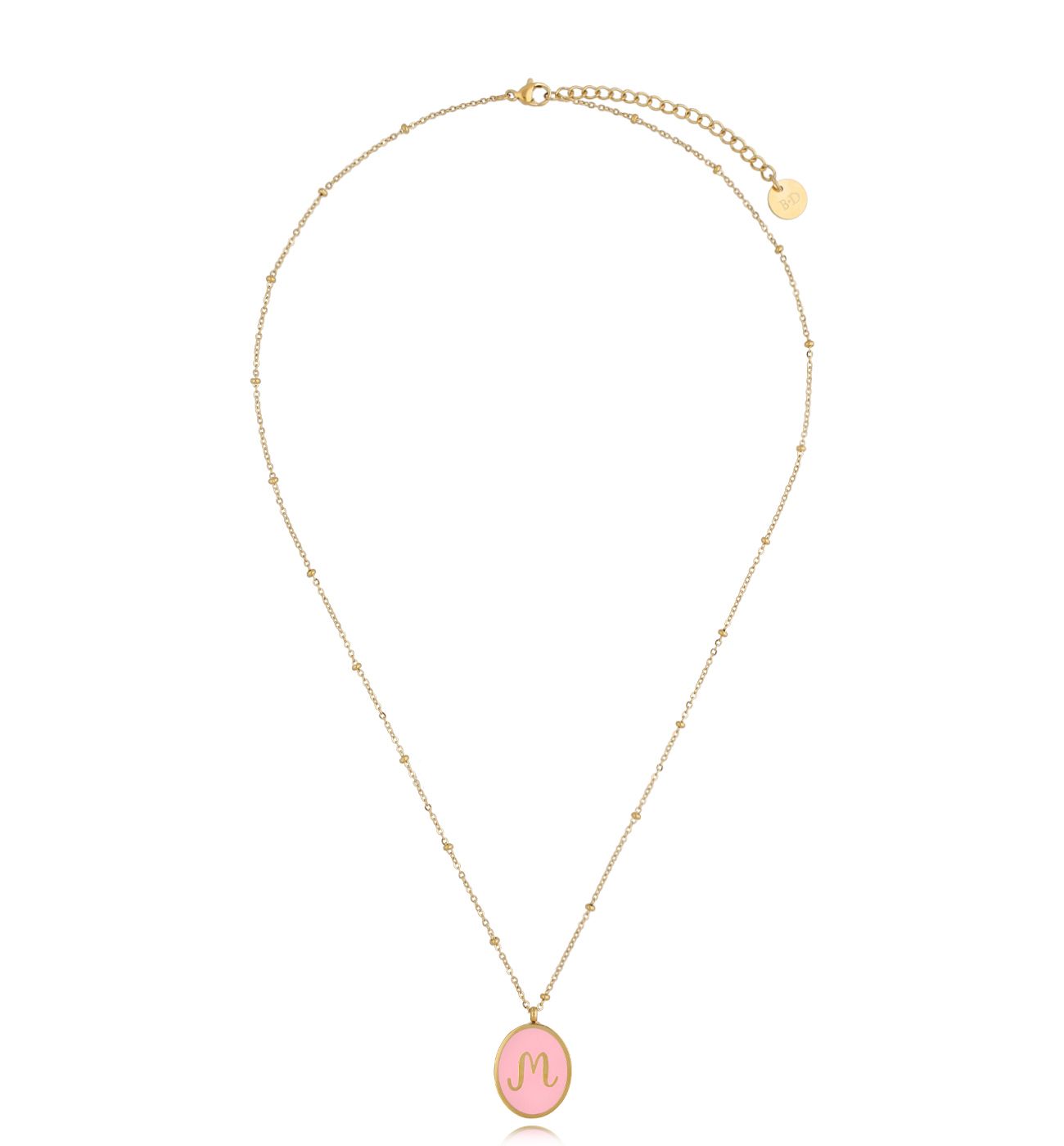 Naszyjnik z różową emalią z literą M Vintage Enamel Alphabet NSA0576