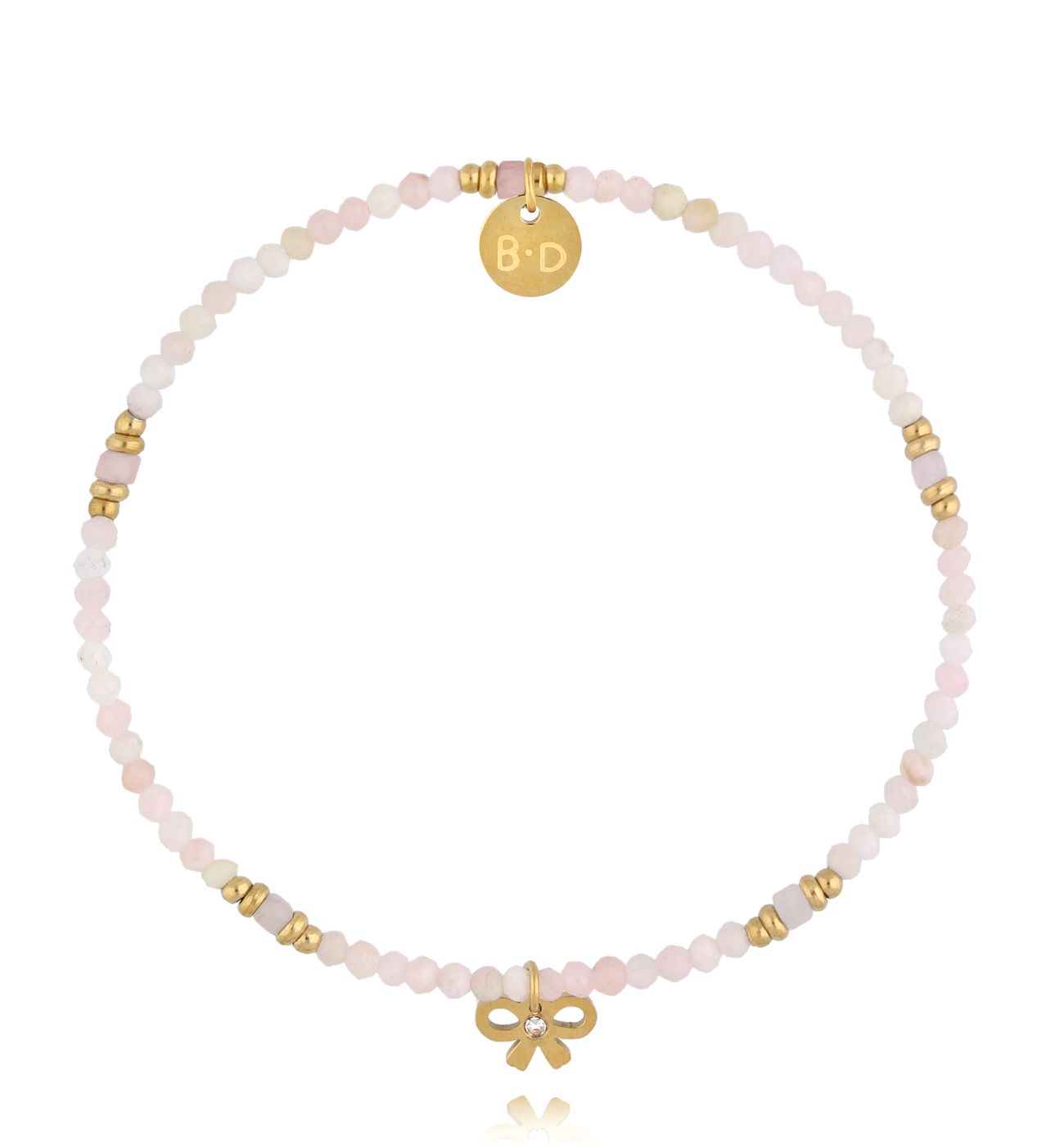 Bransoletka z różowymi opalami i kokardką - By Dziubeka