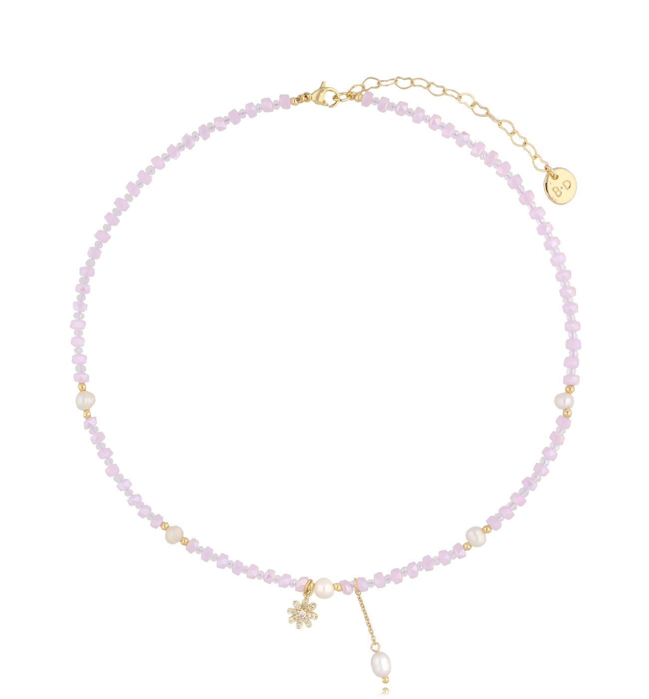 Naszyjnik z perłami i kwiatuszkiem Pink Flower - By Dziubeka