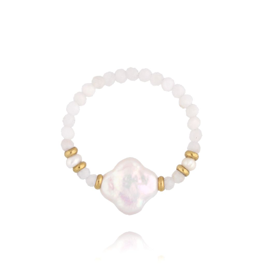 Pierścionek biały z koniczynką - By Dziubeka