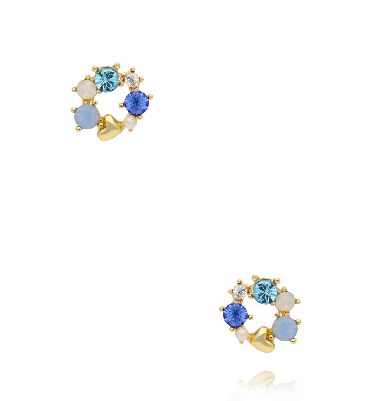Kolczyki kolorowe kółeczka z cyrkoniami i perełką – błękitne KSS2085