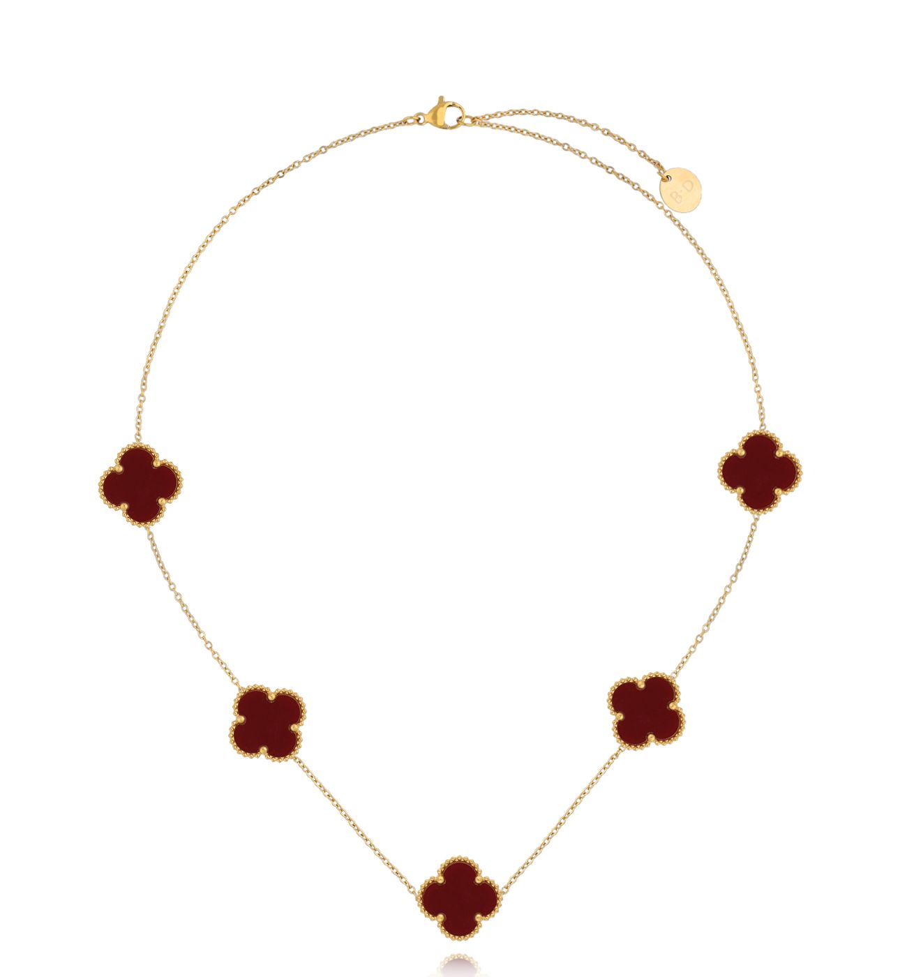 Naszyjnik z bordowymi koniczynkami złoty NSY0390 - By Dziubeka