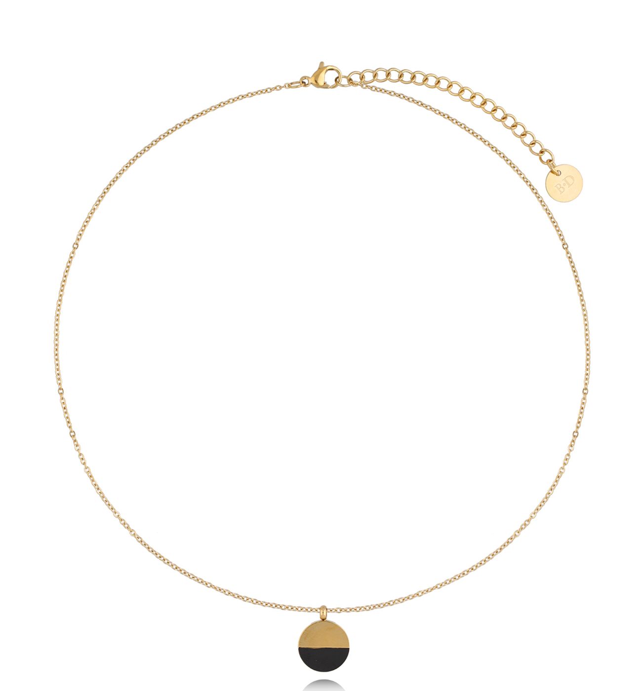 Naszyjnik ze stali szlachetnej pozłacany z onyksem Sister - By Dziubeka