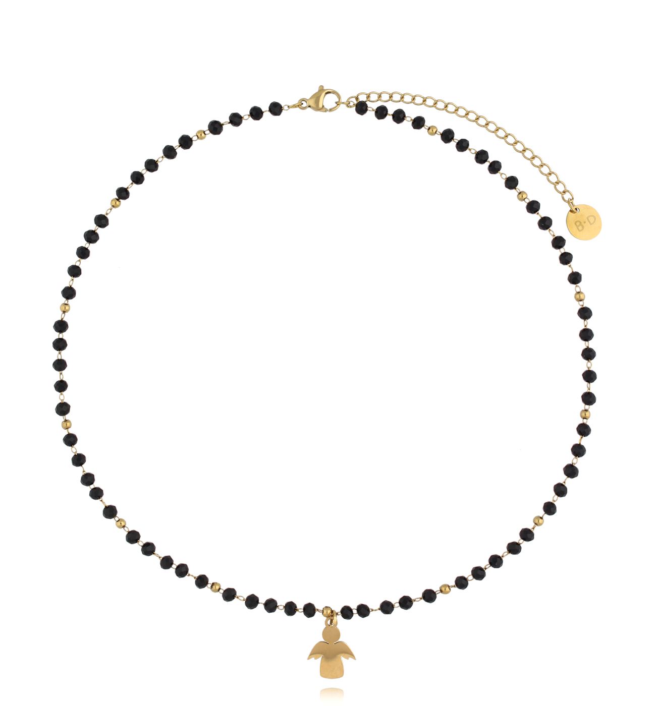 Naszyjnik czarny z kryształkami i zawieszką złoty NSY0432 - By Dziubeka