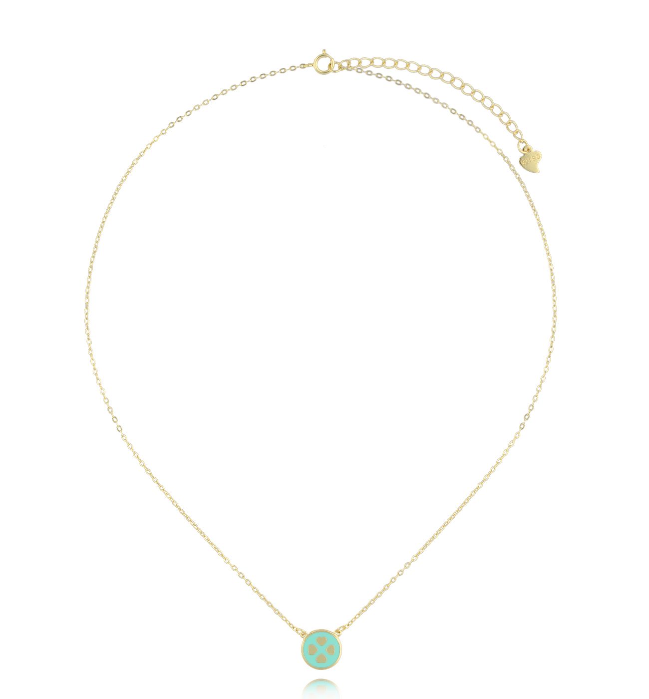Naszyjnik złoty z koniczynką i miętową emalią NCA0014
