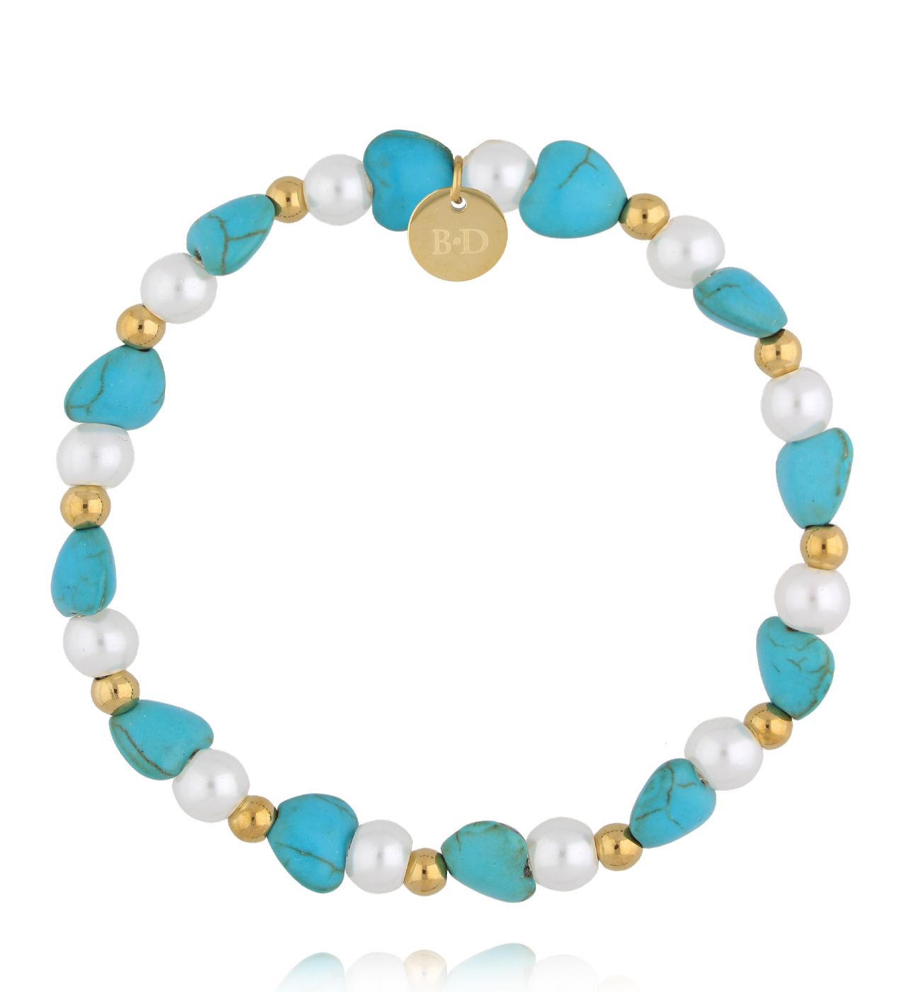 Bransoletka z turkusami, perłami i złotymi kuleczkami BSC2356