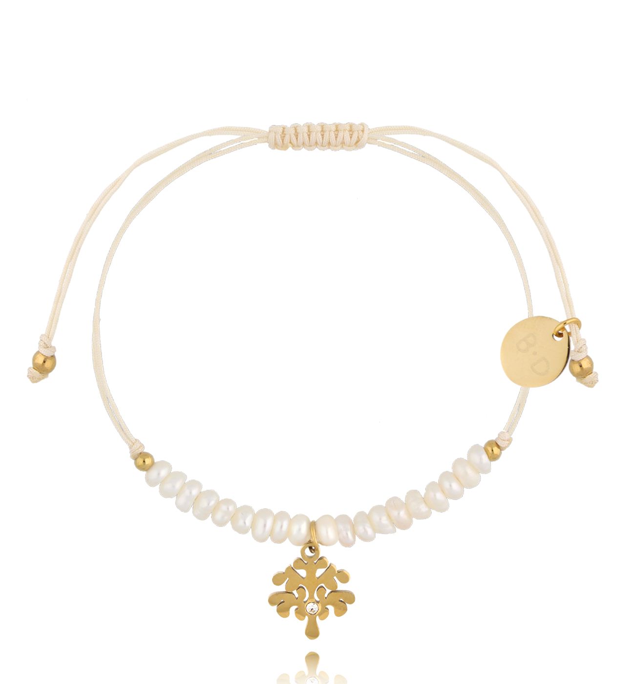 Bransoletka z perełkami i złotym drzewkiem Feliz BMT0063 - By Dziubeka