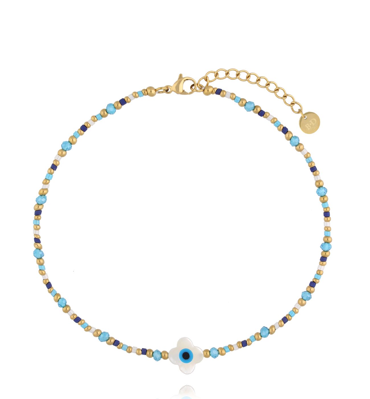 Bransoletka na nogę niebieska z okiem B - By Dziubeka