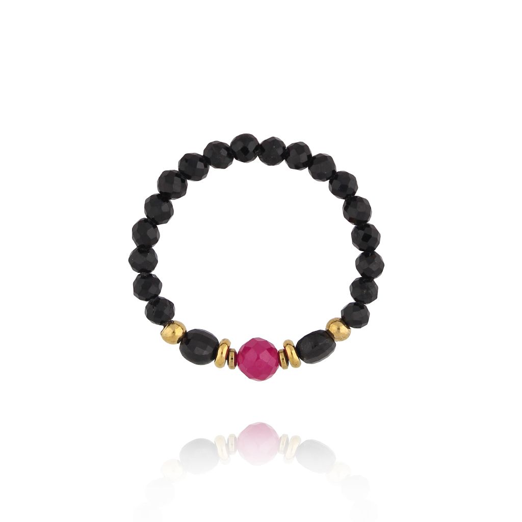 Pierścionek z czarnymi turmalinami - By Dziubeka