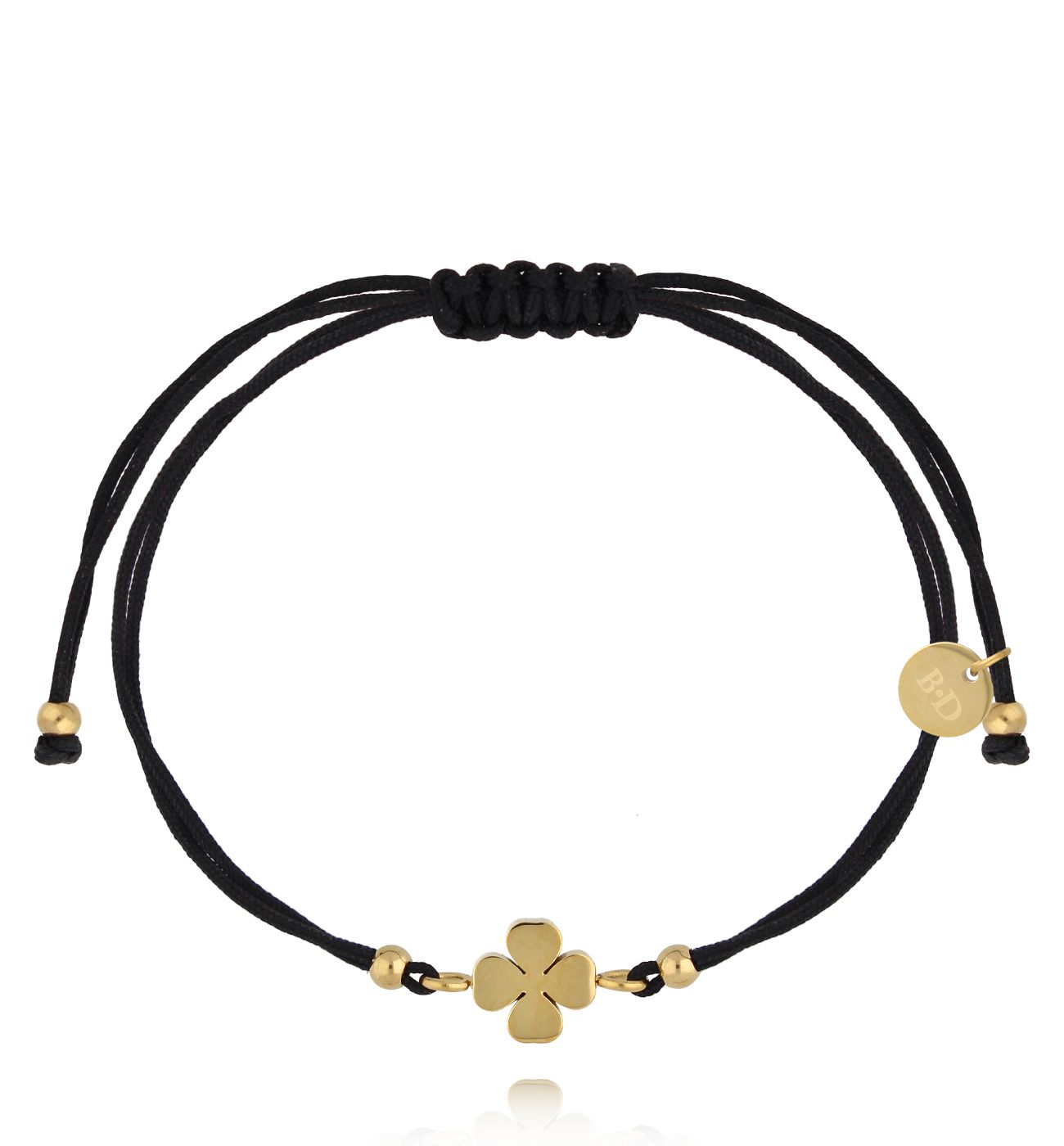 Bransoletka z czarnym sznurkiem i złotą koniczynką BGL1065
