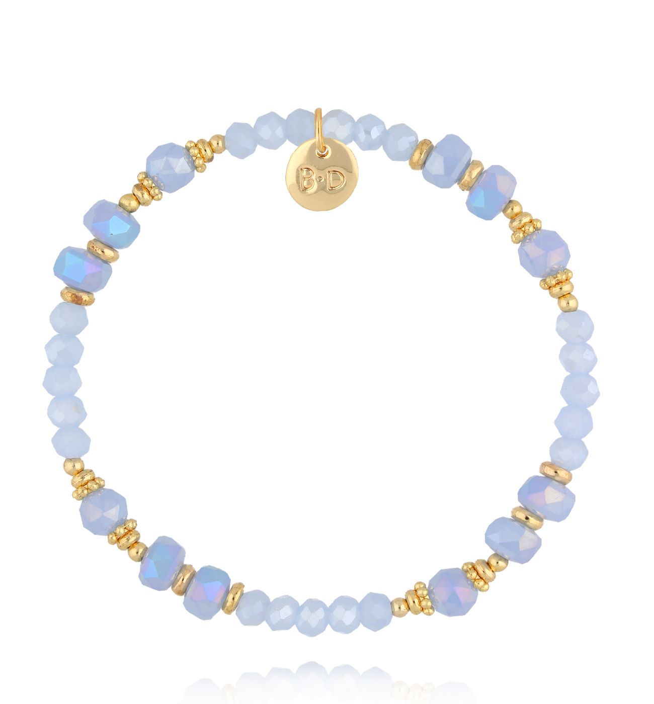 Bransoletka z błękitnych koralików i złotych akcentów BCY0425